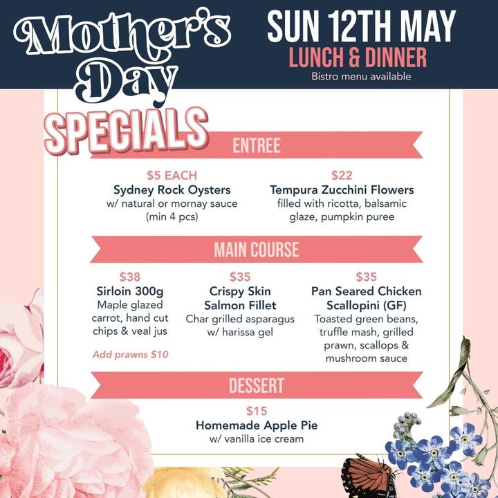 Featured image for “Join us at the Asquith Club this Mother’s Day and enjoy some delectable specials from The Lodge Bistro, available for lunch and dinner!”