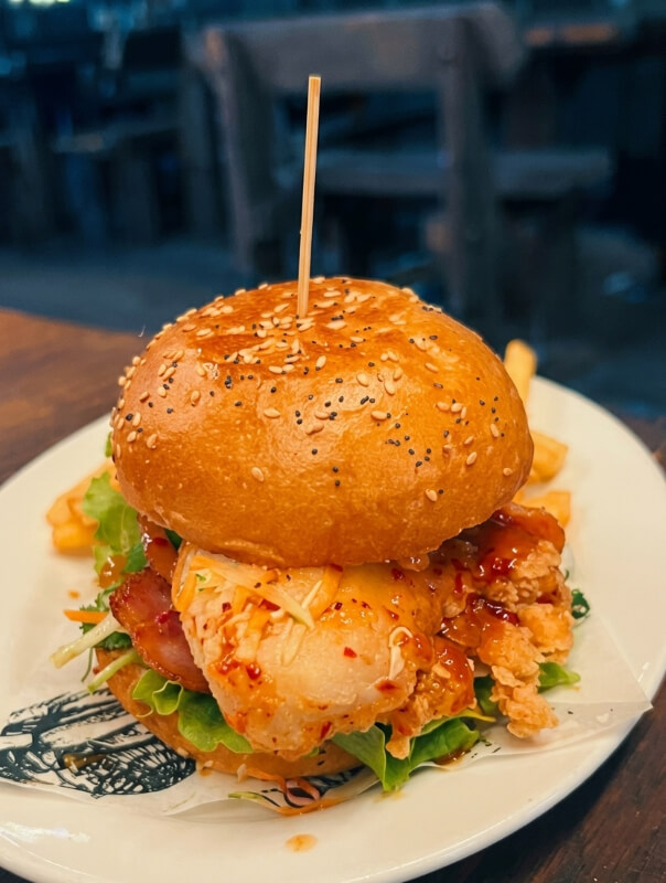 Featured image for “Fried Thai Chilli Chicken & Bacon Burger at The Lodge Kitchen”